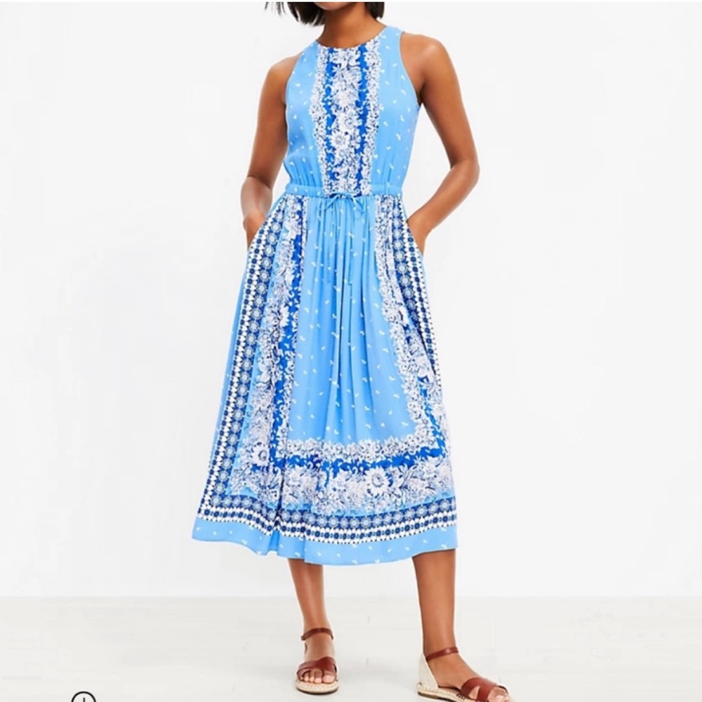 LOFT midi dress in beautiful blue colors in size small petite